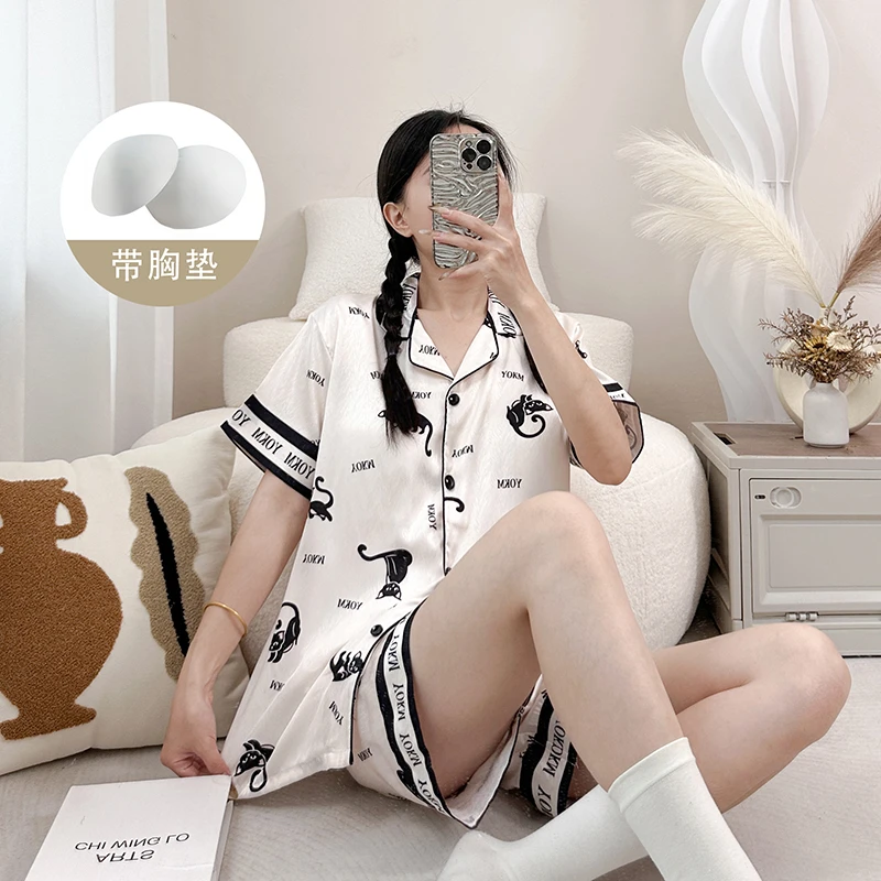 【4号链接】长袖带胸垫爆款冰雪软丝睡衣女两件套轻奢高级家居服