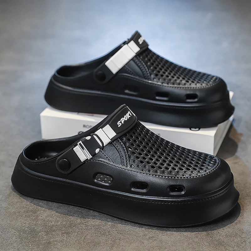 2025新款厚底防滑防臭洞洞鞋男款夏季外穿不臭脚开车包头拖鞋男士