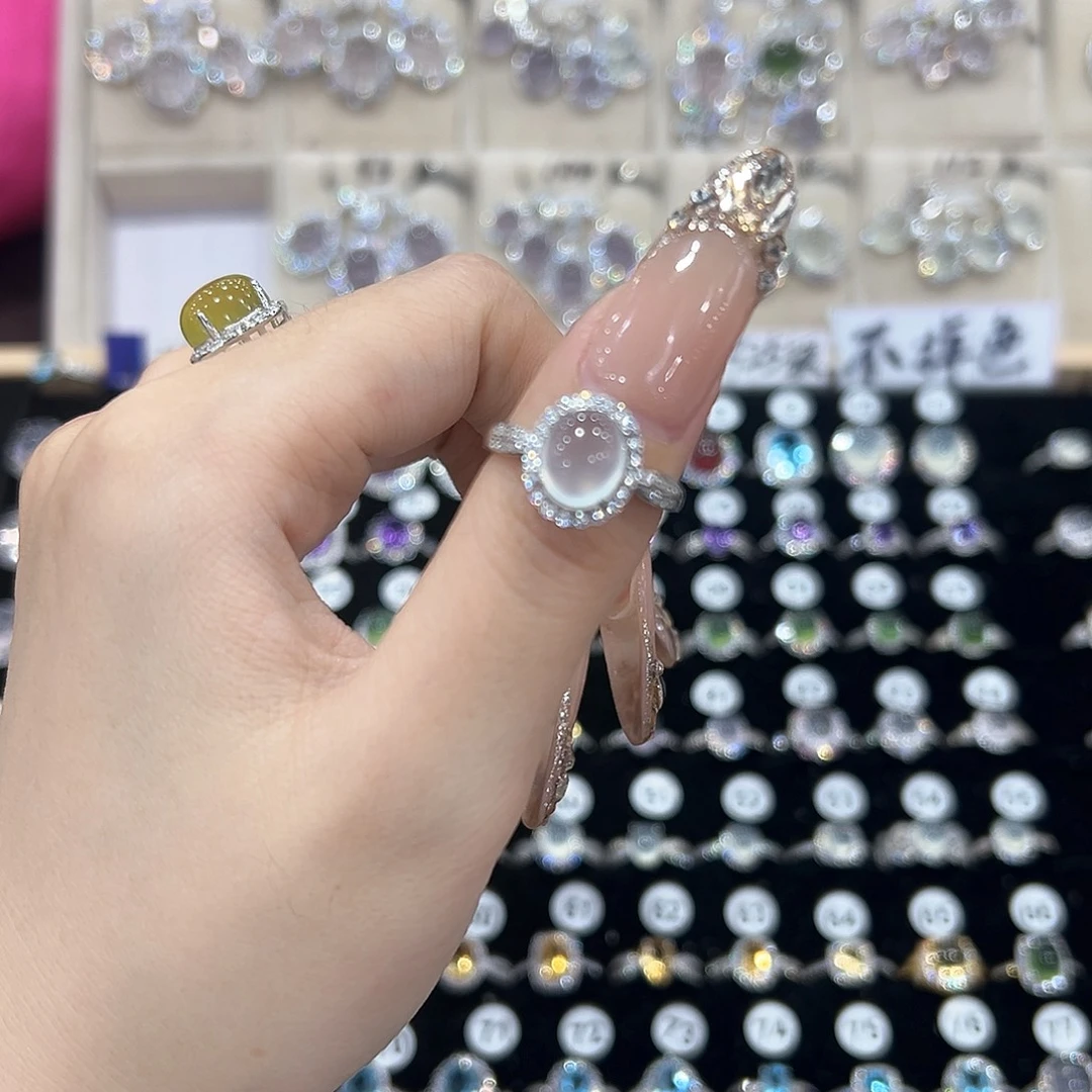 最***人蛇纹石玉银S925镶嵌戒指