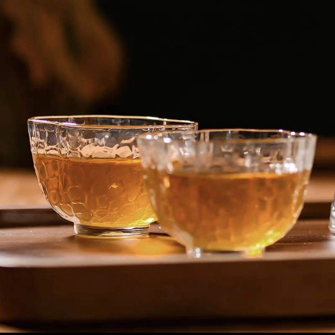 明尚德创意海棠花锤纹品杯玻璃杯透明家用日式茶道耐热