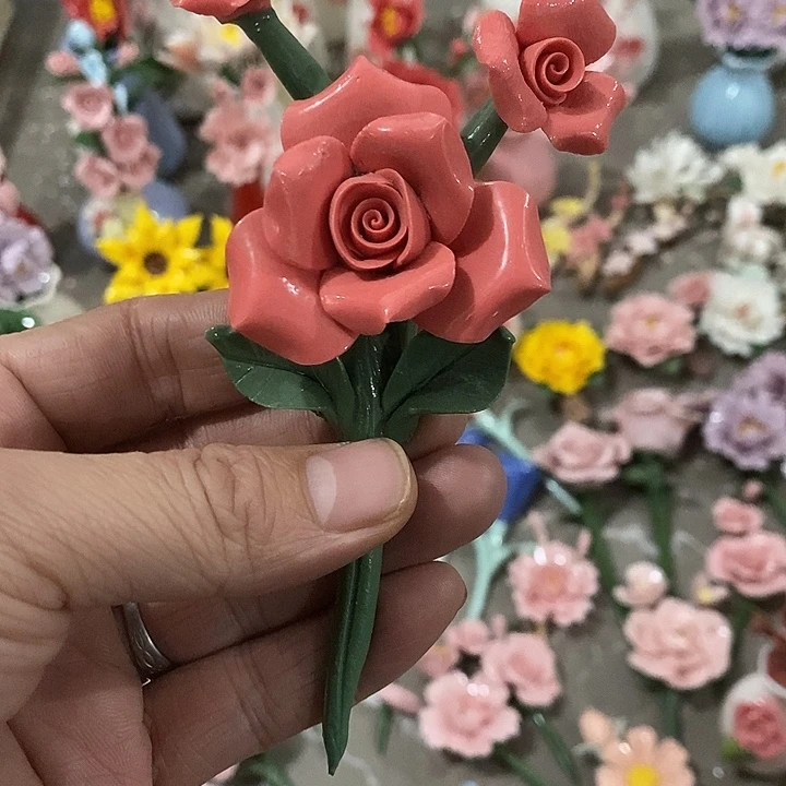 瓷片纯手工陶瓷花摆件瑕