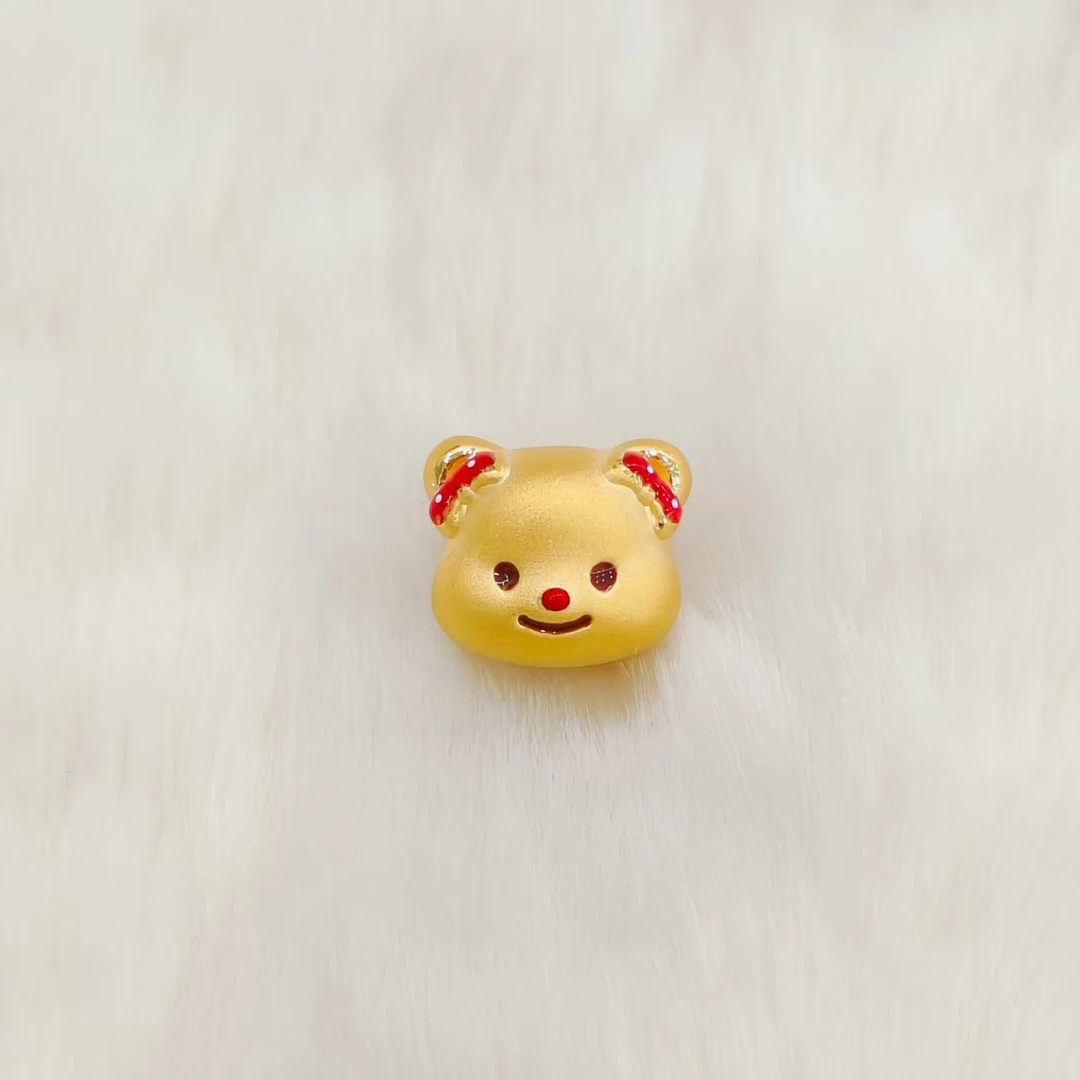 吉金珠宝 足金999蝴蝶结黄油小熊烤漆款3D硬金转运珠手串