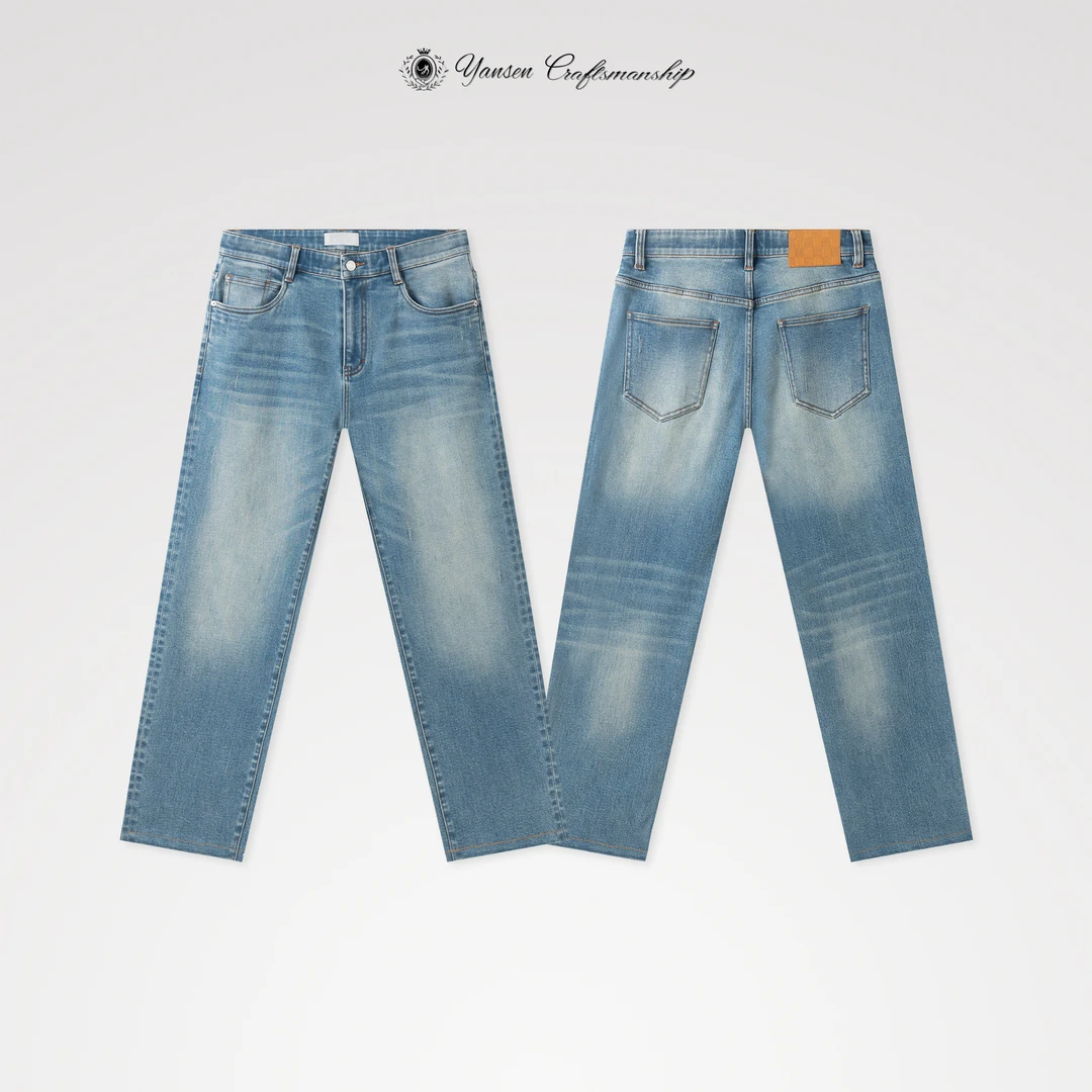 （直筒）重工蓝牛水洗 手工擦白 猫须水洗 直筒牛仔裤 YSA1034