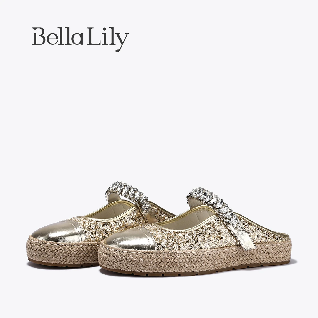 BellaLily2025春夏新款小香风亮片玛丽珍单鞋女高级渔夫鞋包头拖