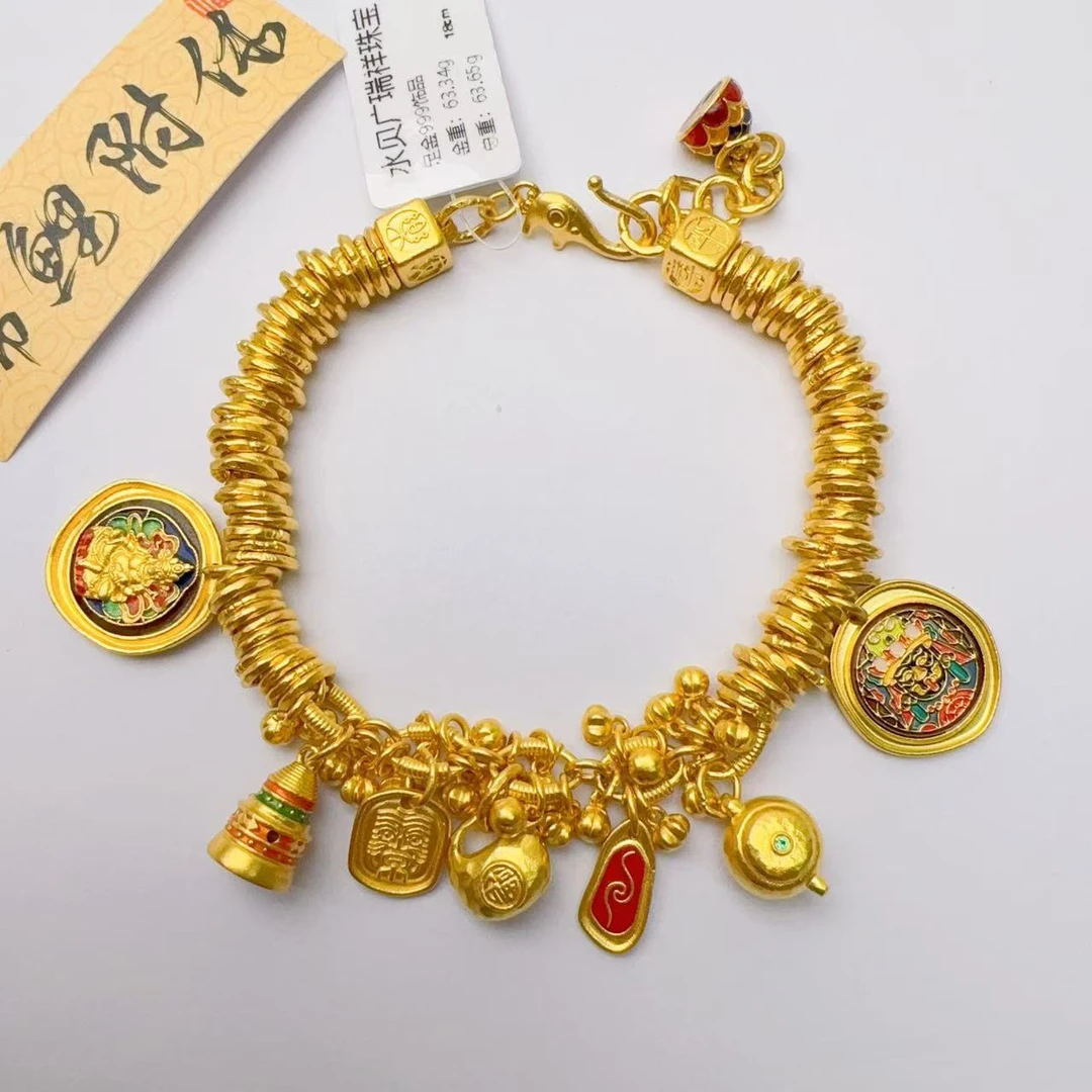 足金999黄金投资金 卡6盘缠花花同款手链 63.34 总长18cm z i