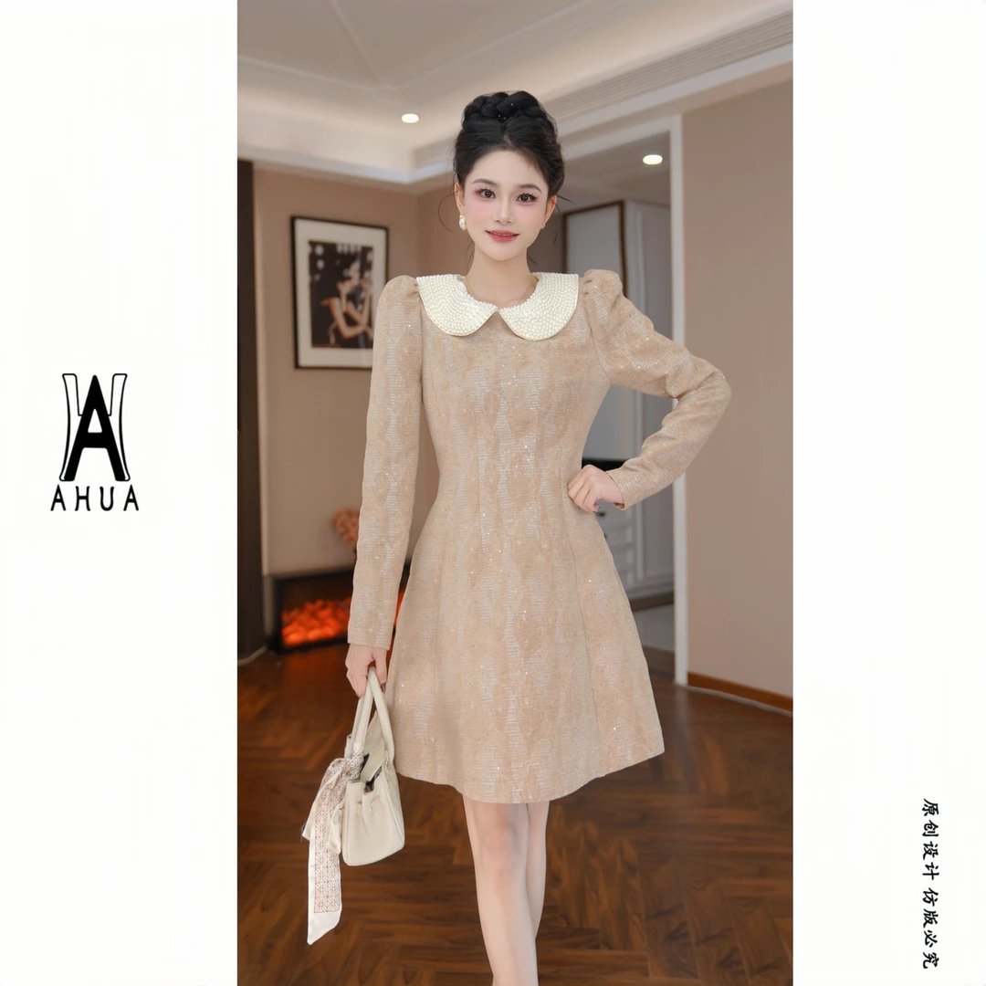 【花花原创】新款洋气时尚百搭高级气质名媛收腰显瘦连衣裙21885