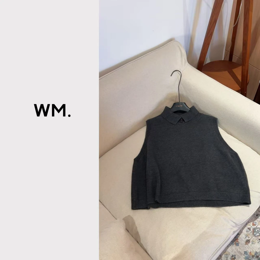 CMZW*翻领马甲*小众极简立裁显瘦针织a版马甲JS-Z-25100901