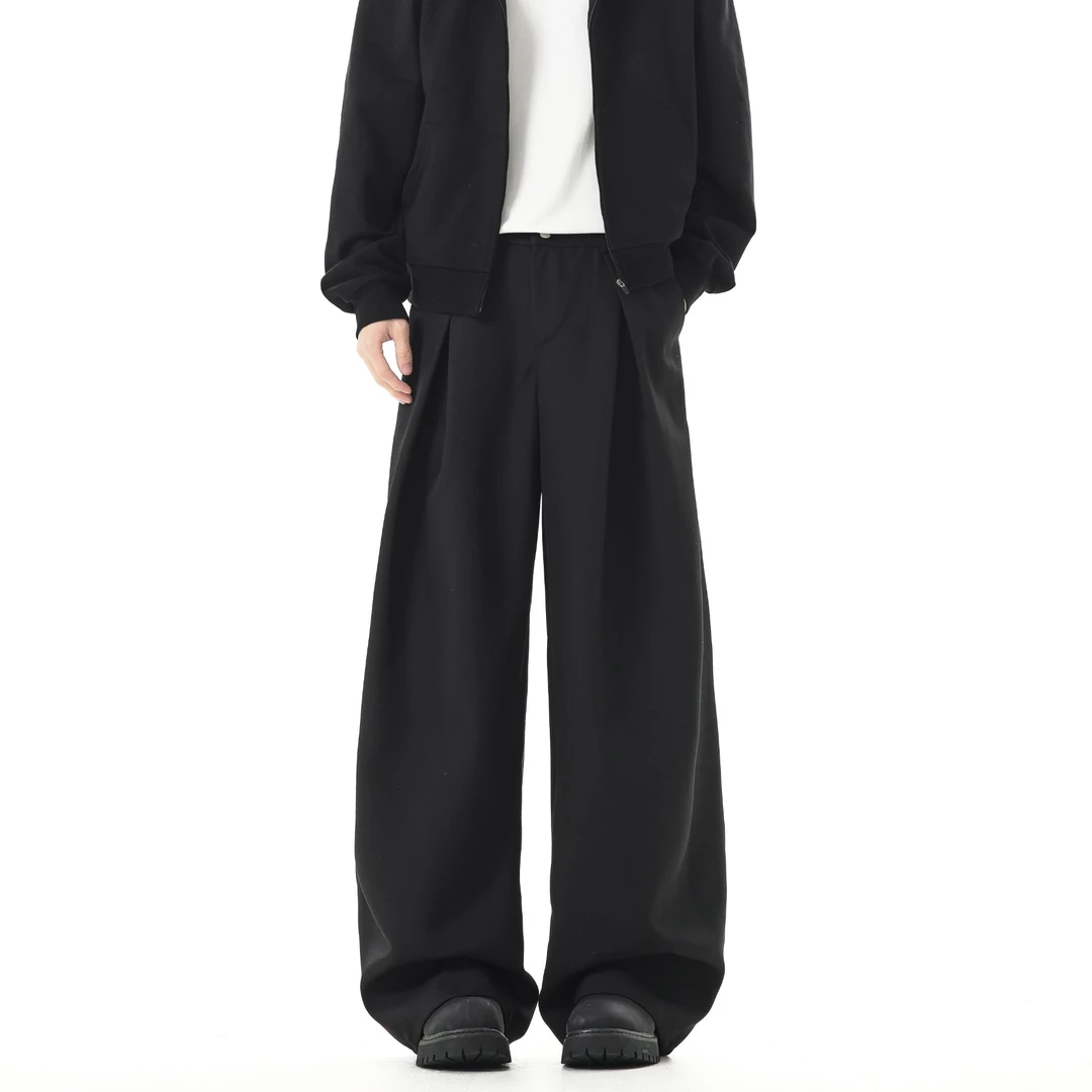 秋冬cleanfit褶皱西裤男款高级感男装加绒加厚休闲裤老钱风裤子