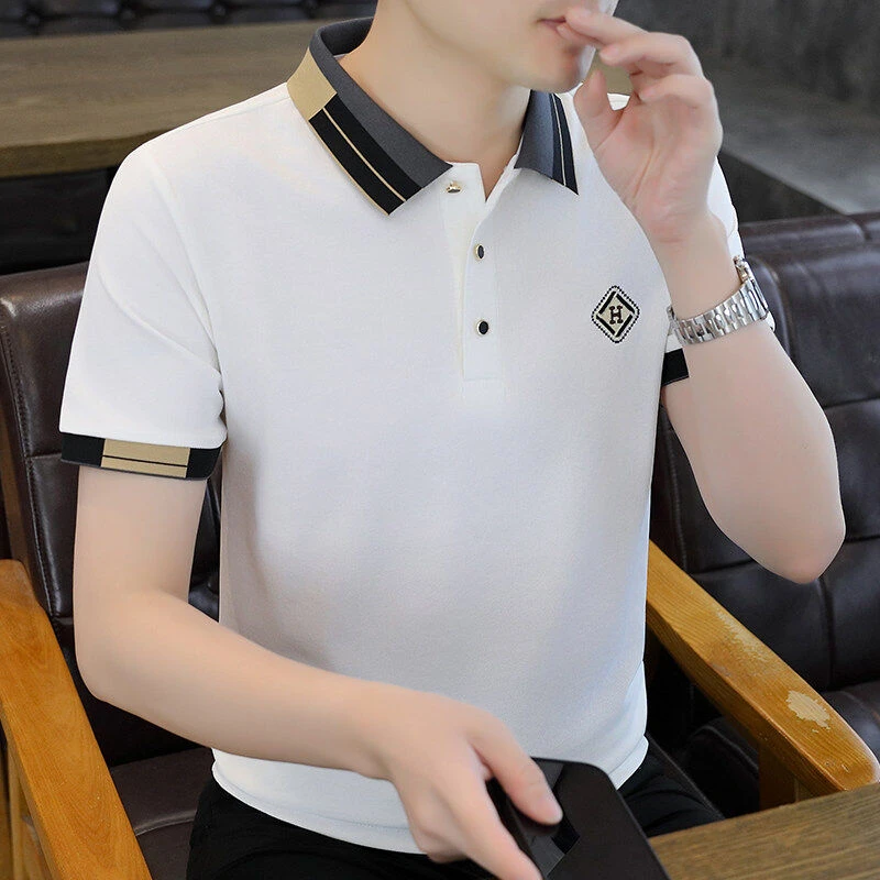 2025夏季男士刺绣POLO衫商务潮流时尚舒适翻领休闲短袖T恤5868