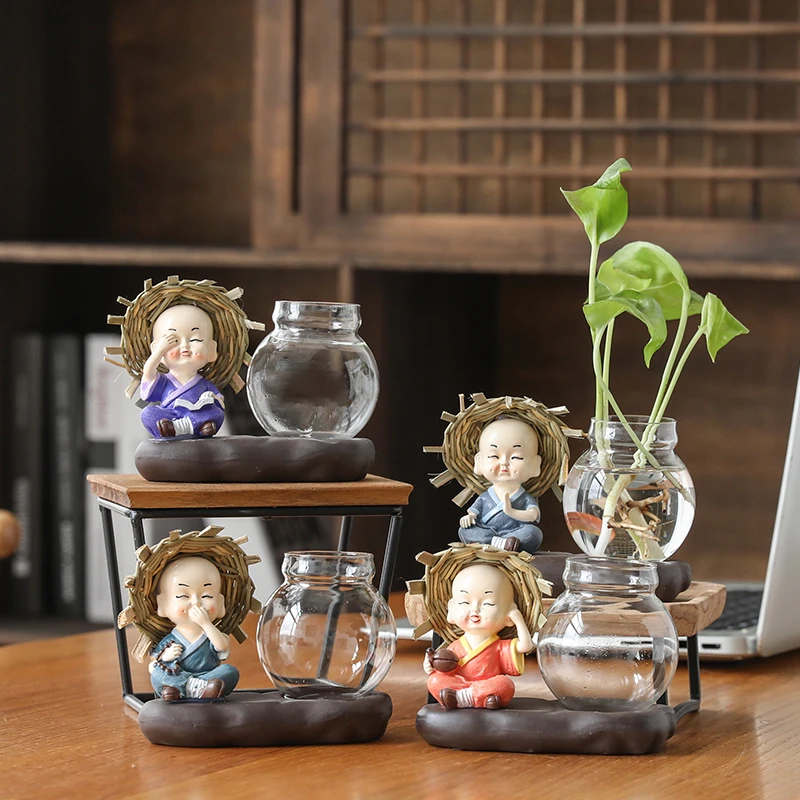 绿萝水培办公桌装饰品花盆器皿花瓶透明玻璃插花花器客厅家居摆件