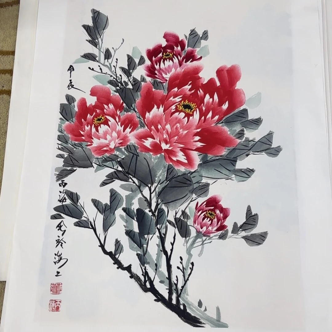 国画四尺三开花鸟艺