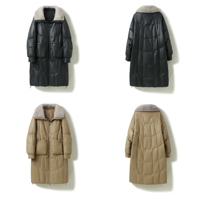 【REMIIO清仓100公分衣长】2024款新春特惠时尚保暖水貂领真皮皮衣