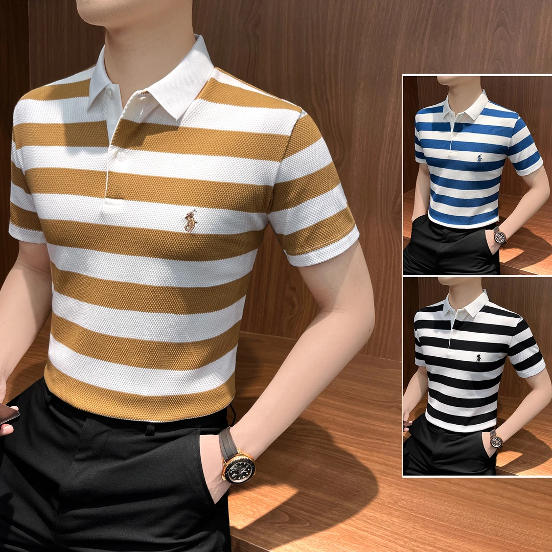 刺绣条纹短袖Polo衫男款爆款2025新款高级感男装夏季薄款男士t恤