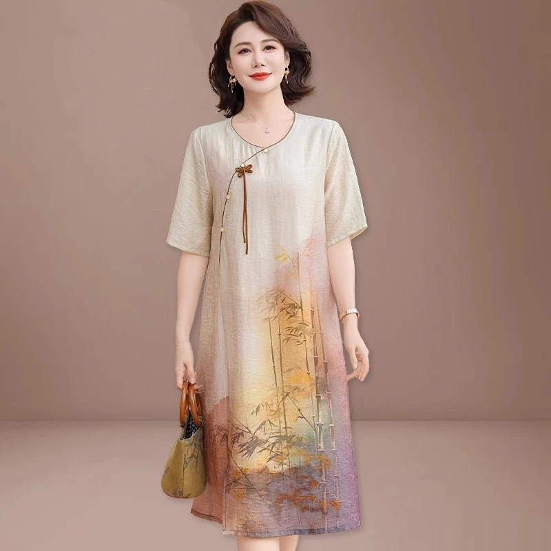 妈妈夏装2025新款连衣裙气质高贵中老年女夏季雪纺裙子新中式国风