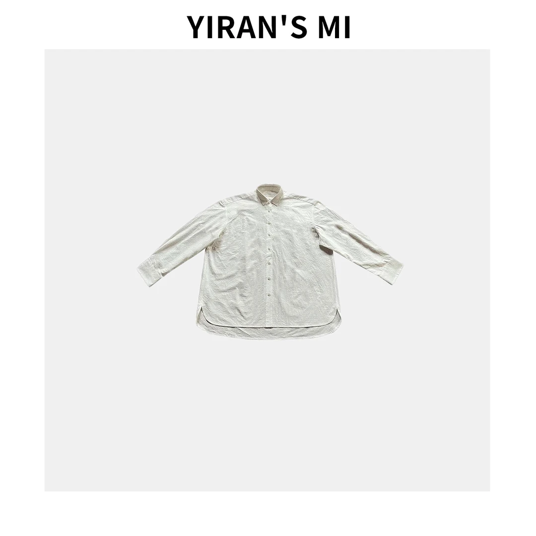 一然 男朋友衬衫 廓形弧形下摆棉质翻领长袖衬衫 YLM00940