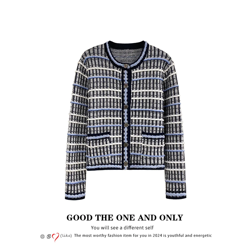 【小云总专享】时尚高级条纹重工提花毛衣外套301336