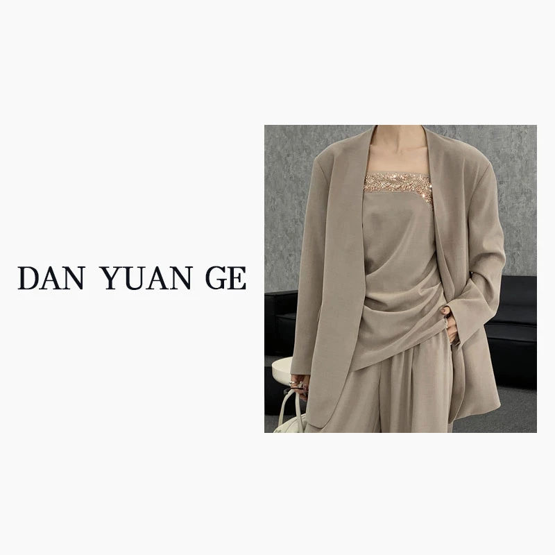 女士酷飒慵懒亚麻系腰直筒西装DG462134W
