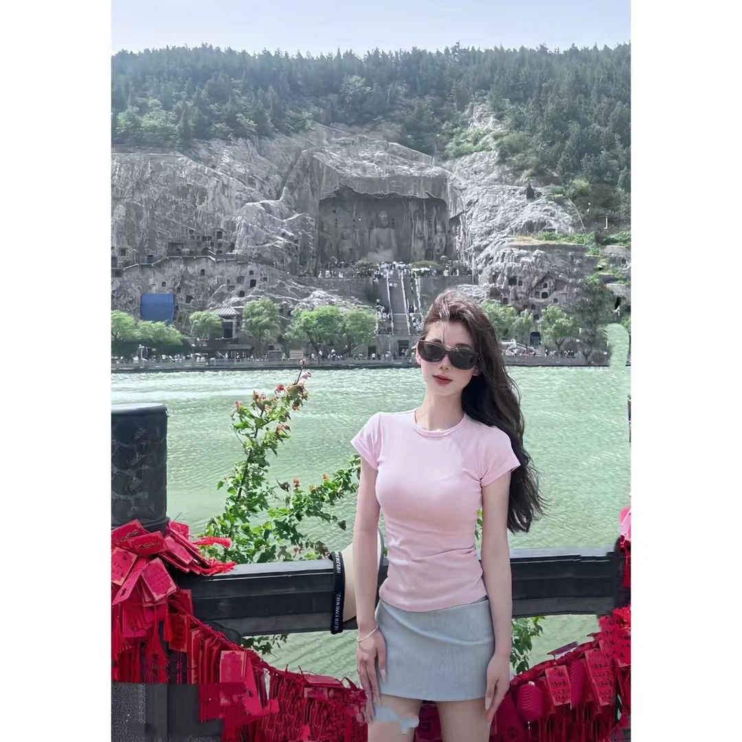 徐秋阳2  芭乐粉T（小版型）春夏新款百搭时尚休闲短袖12912