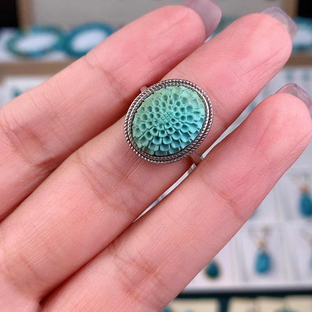 银S925镶嵌绿松石戒指绿松石戒指