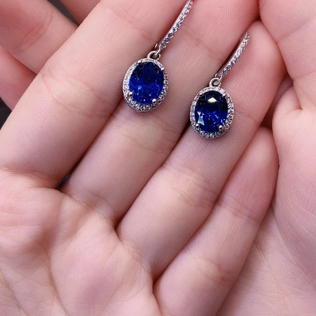 银S925镶嵌蓝宝石耳饰