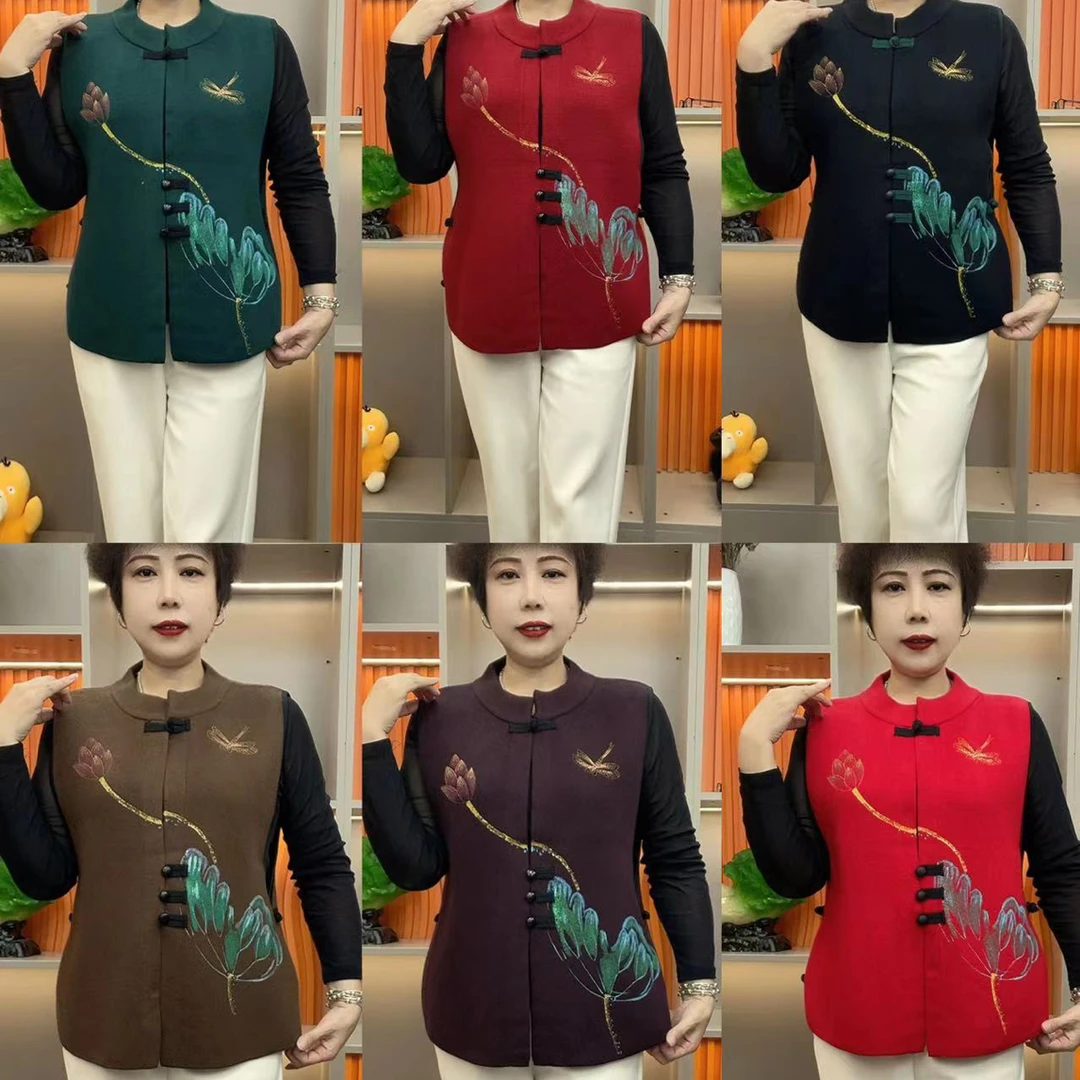 春秋季宽松盘扣中老年妈妈开衫马甲上衣