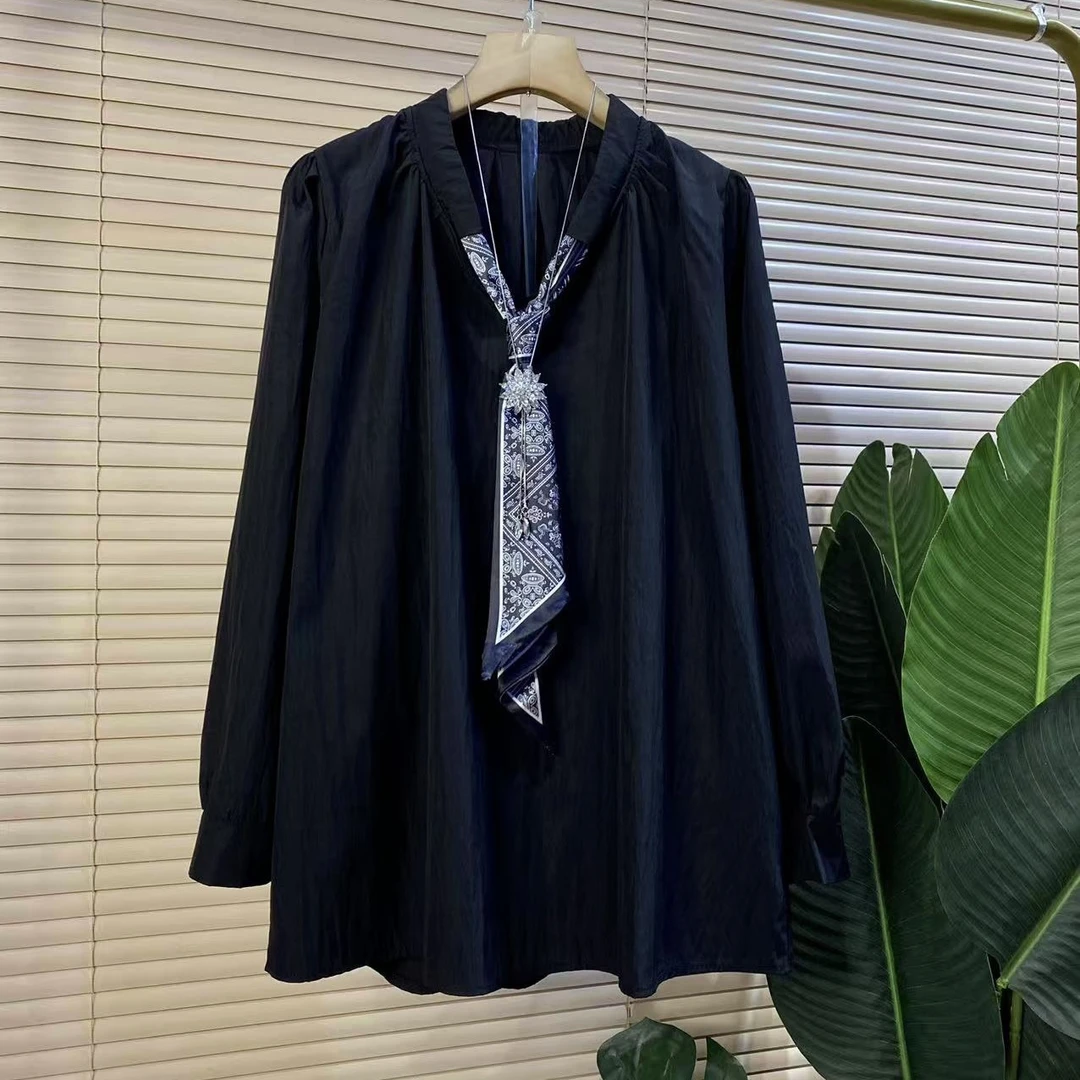 Y胖mm欧货时尚新款高级感丝巾设计遮肉显瘦衬衫