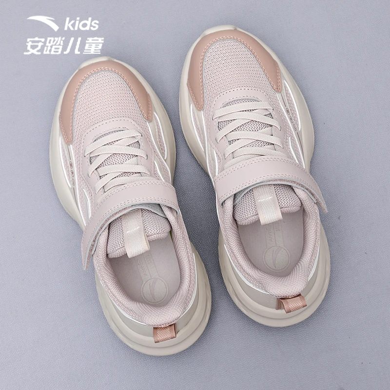 安踏女童跑步鞋大童跳绳鞋冬季皮面加绒保暖学生减震儿童运动鞋子