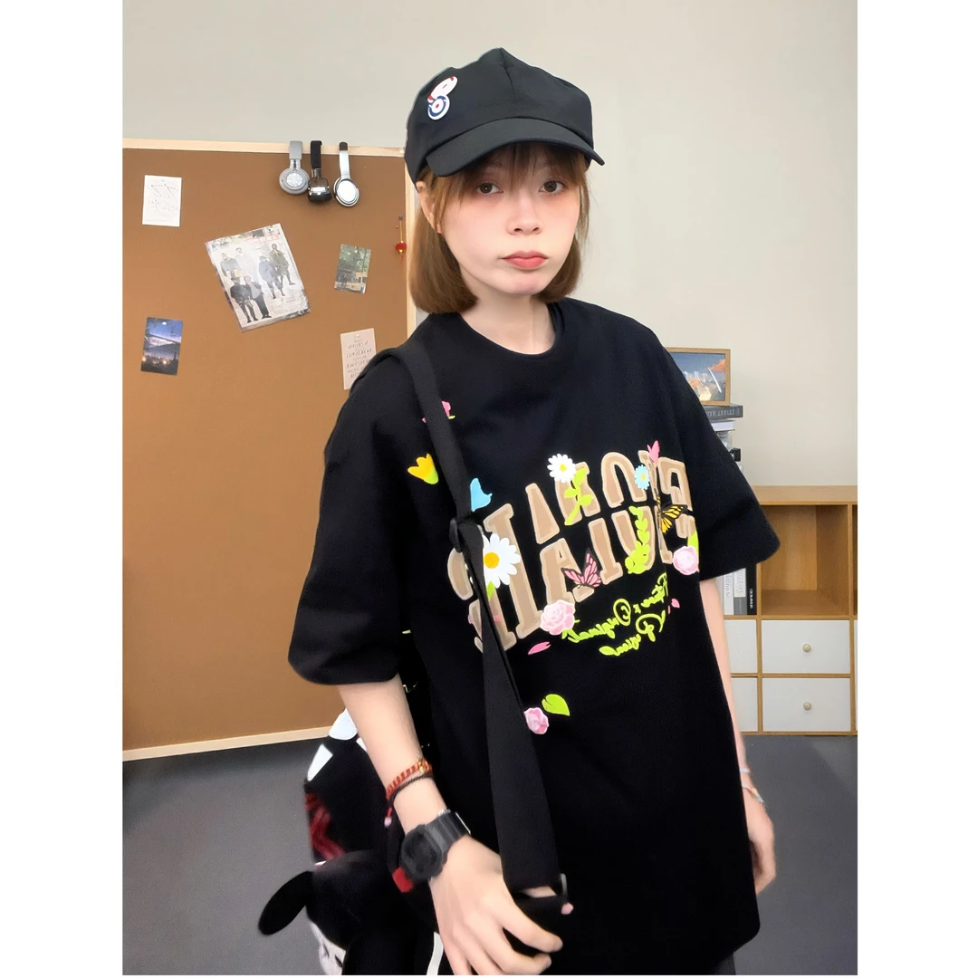 FXOP夏季新品【花卉】双面植绒立体印花短袖T恤潮流男女上衣W050
