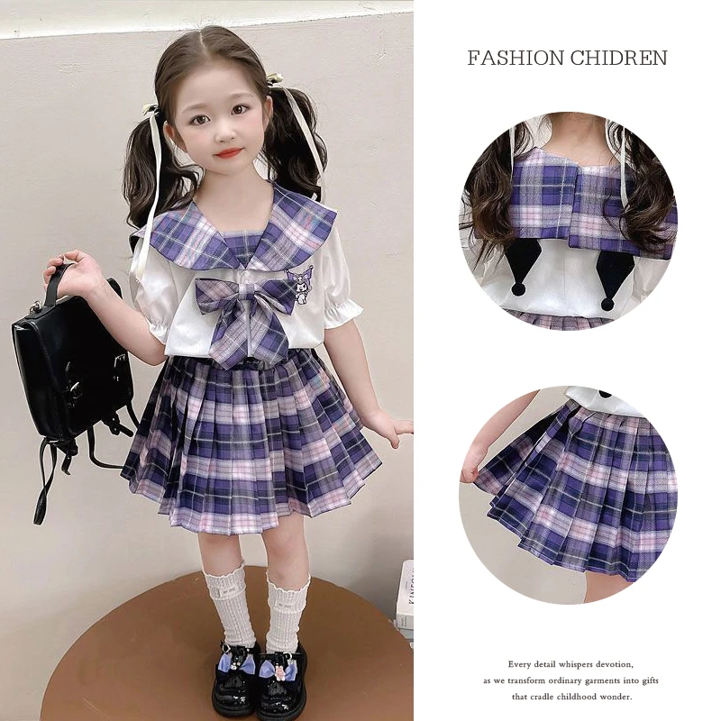 儿童JK制服6-12岁套装洋气新款大童短袖百褶裙库洛米学院风两件套