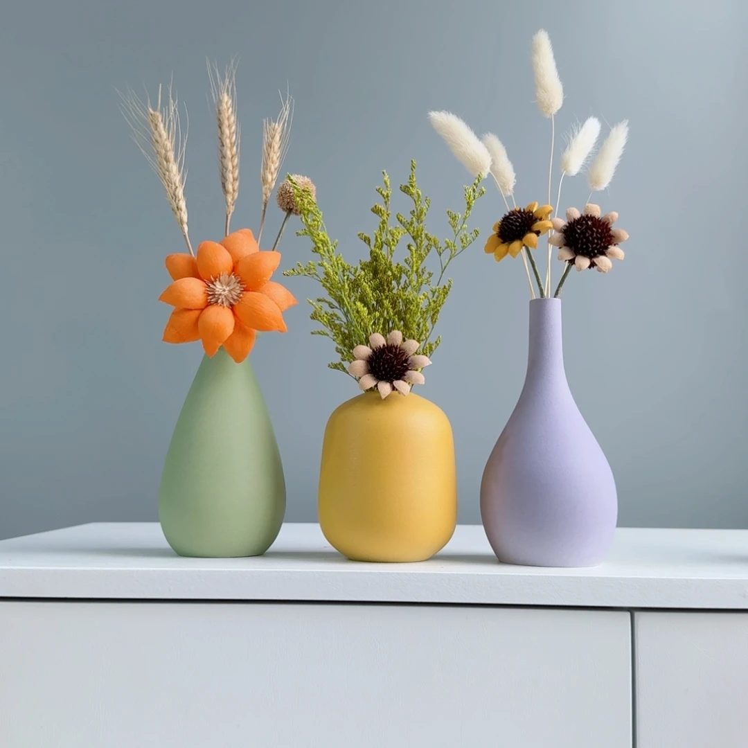 瓷片陶瓷小花瓶含花总高约20-30cm