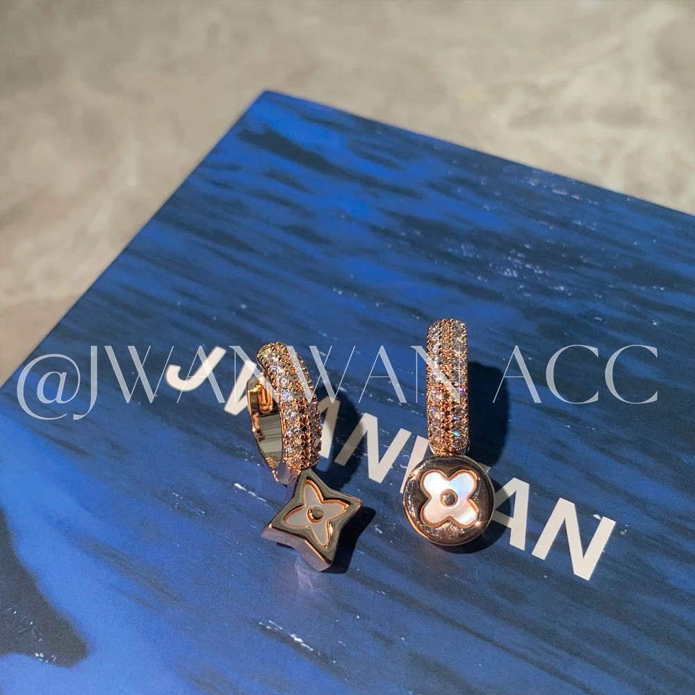 铜合金耳饰 复古老花.ab款白贝老花百搭耳扣