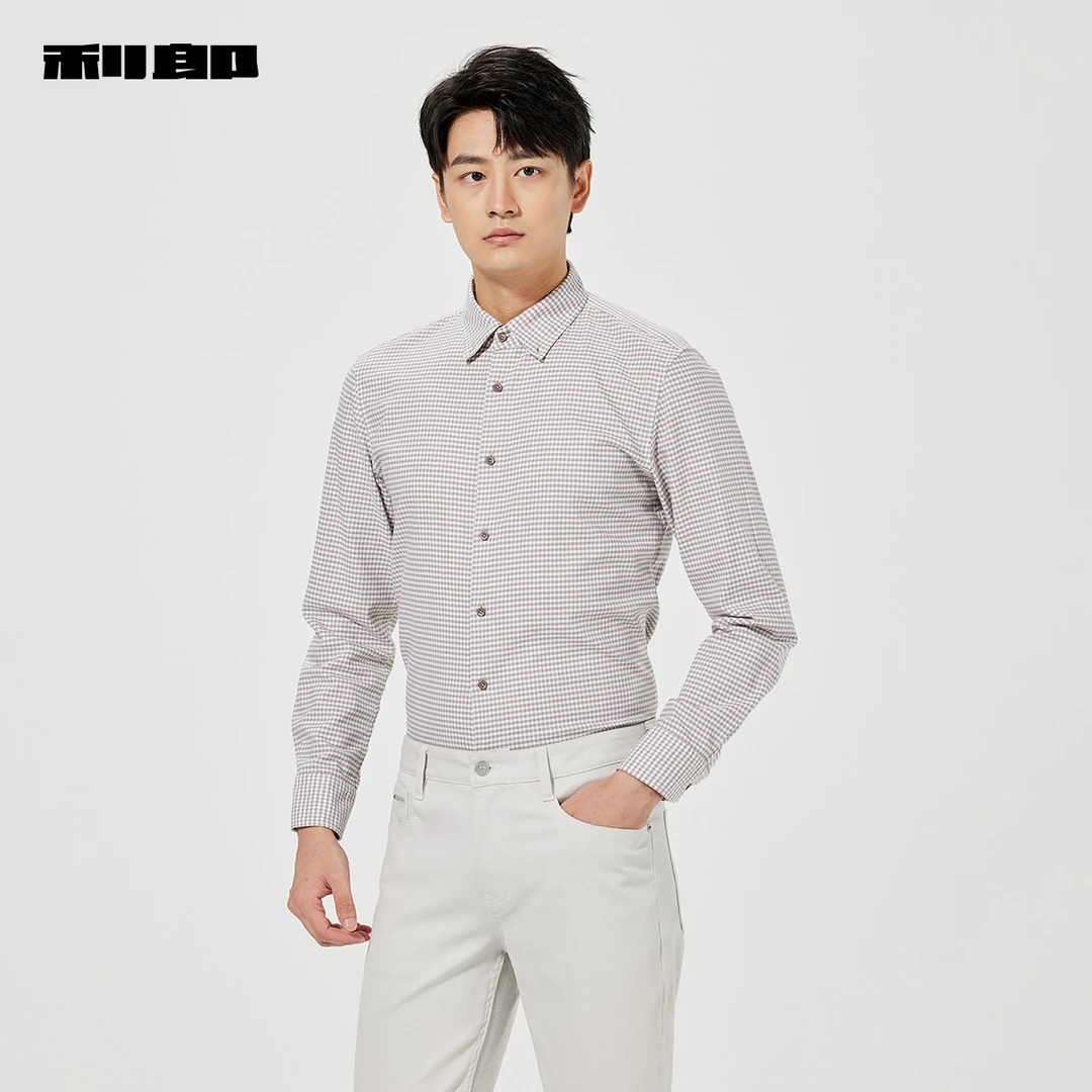 【商场同款】利郎官方棉混纺衬衫男2025春格纹商务尖领衬衣1Y