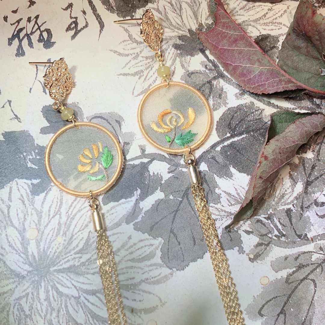 非遗苏绣桑蚕丝刺绣双面绣耳饰新中式旗袍汉服搭配耳环