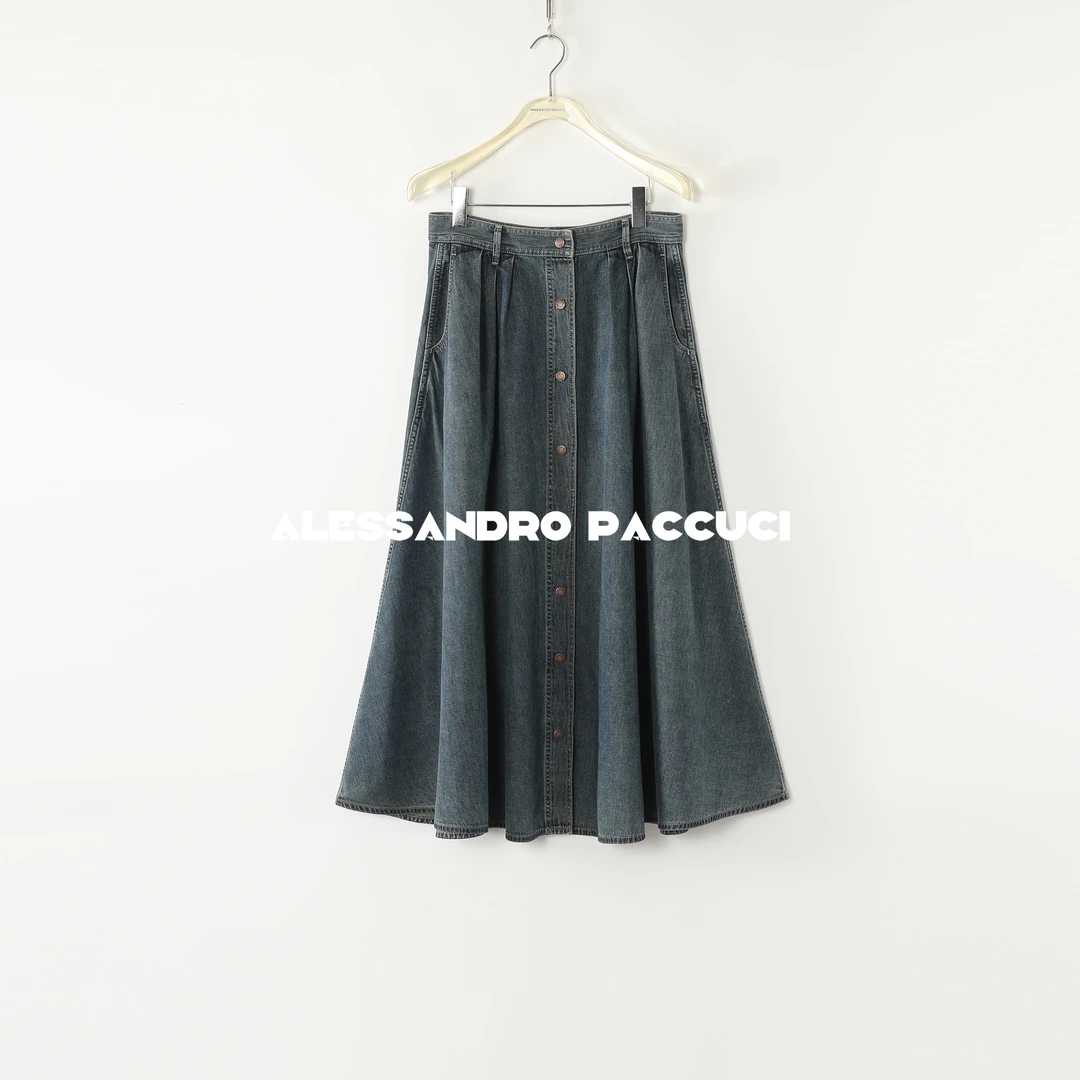 AP洛哥51010NB【复古加州】100棉蓝色复古时尚百搭牛仔半身长裙