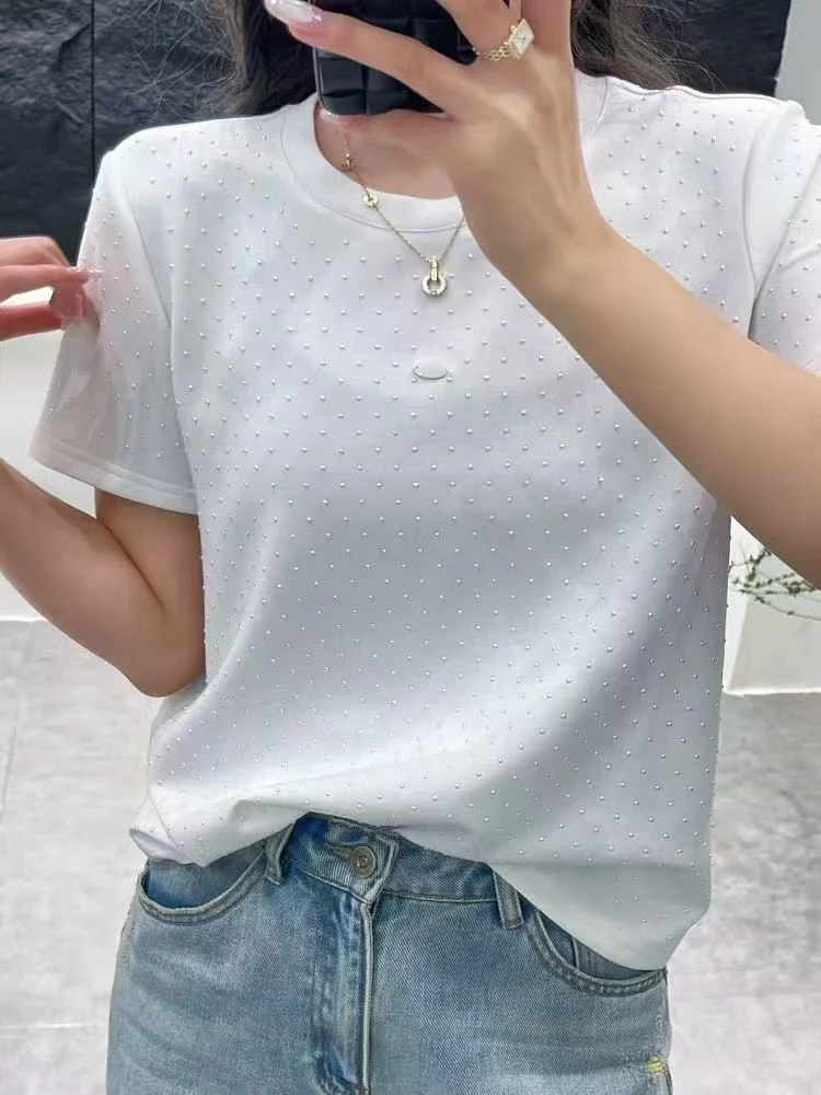【25075】纯#重工艺水滴圆领短袖上衣