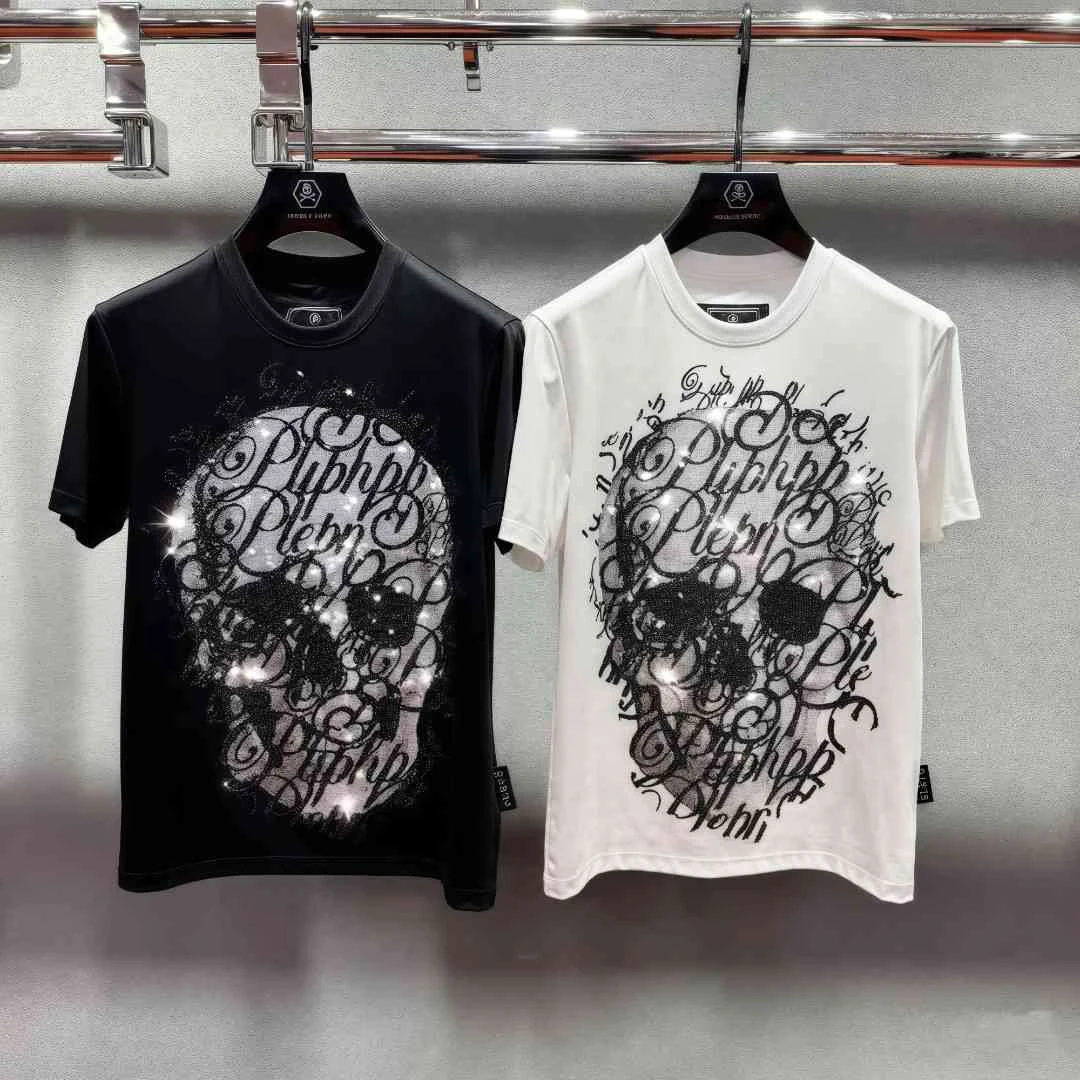 PP奢潮男装夏季 暗夜骷髅烫钻男士修身弹力冰感液氨短袖T恤衫1727
