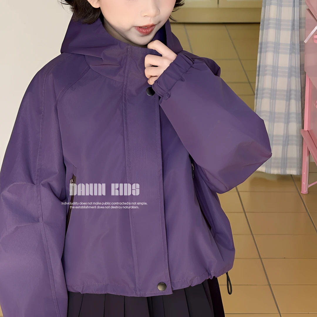【嗒囜】女童春季时尚运动韩版宽松短款冲锋衣儿童休闲百搭防风外套