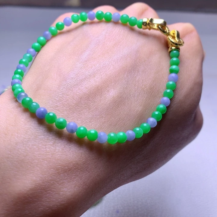 定制翡翠未镶嵌缅甸翡翠a货卡4绿紫手串