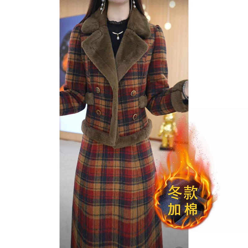 【两件套】冬季西装领加棉气质显瘦减龄时尚两件套M-4XL