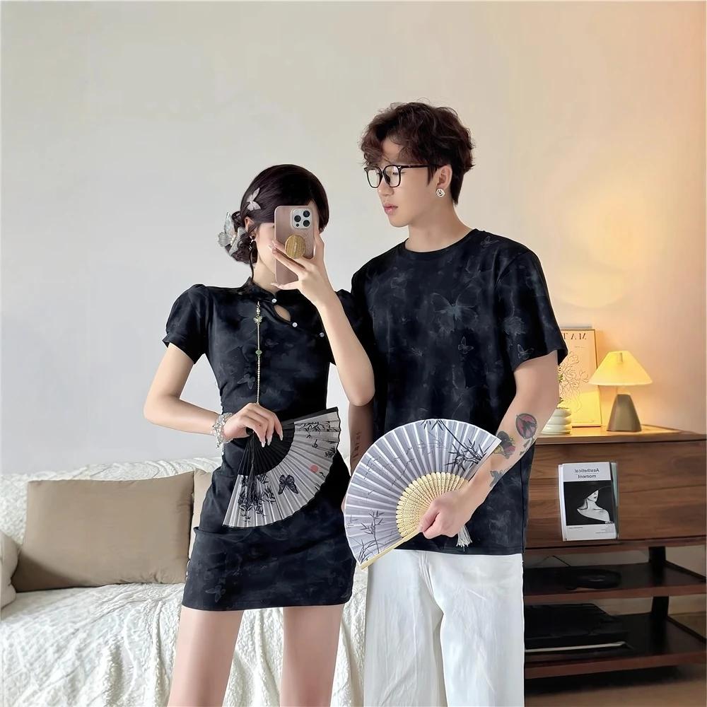 情侣装2025新款夏季高级感法式复古一裙一衣新中式时尚旗袍连衣裙