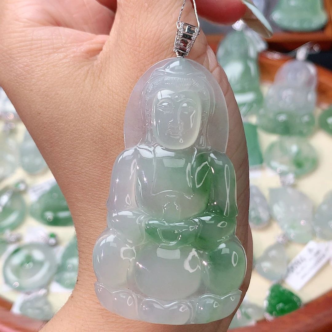 翡翠18K金镶嵌吊坠(不含链)观音