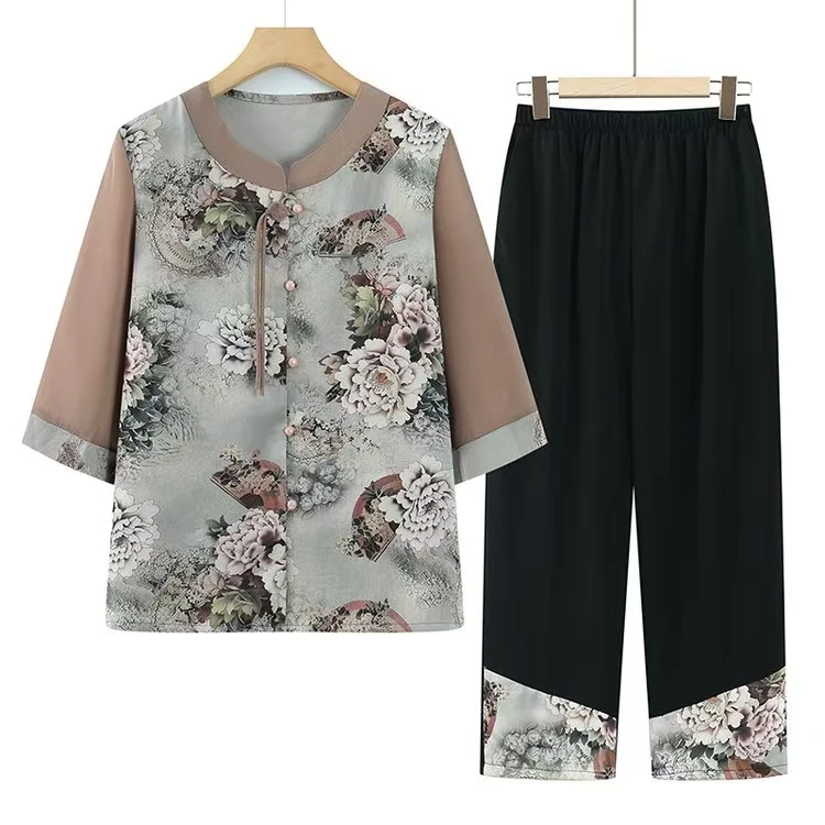 9013-中老年妈妈夏季套装老奶奶休闲舒适中式国风两件套（李亚）