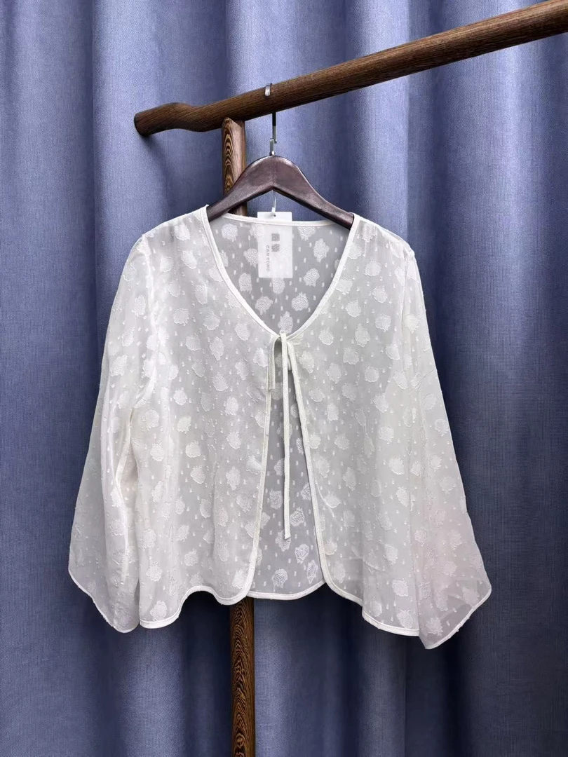 2025夏季新款真丝桑蚕丝披肩短款百搭白色外套女A101