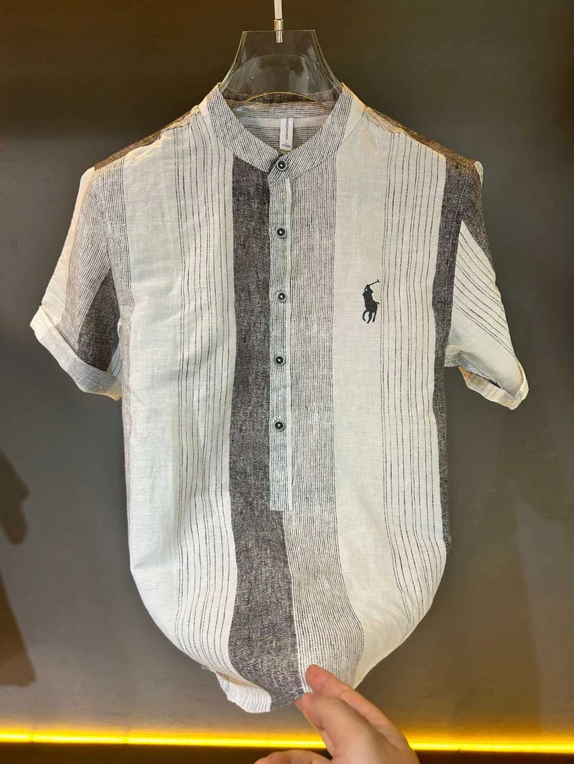 2025新款老钱风男士衬衫半袖时尚百搭立领短袖-CS6825