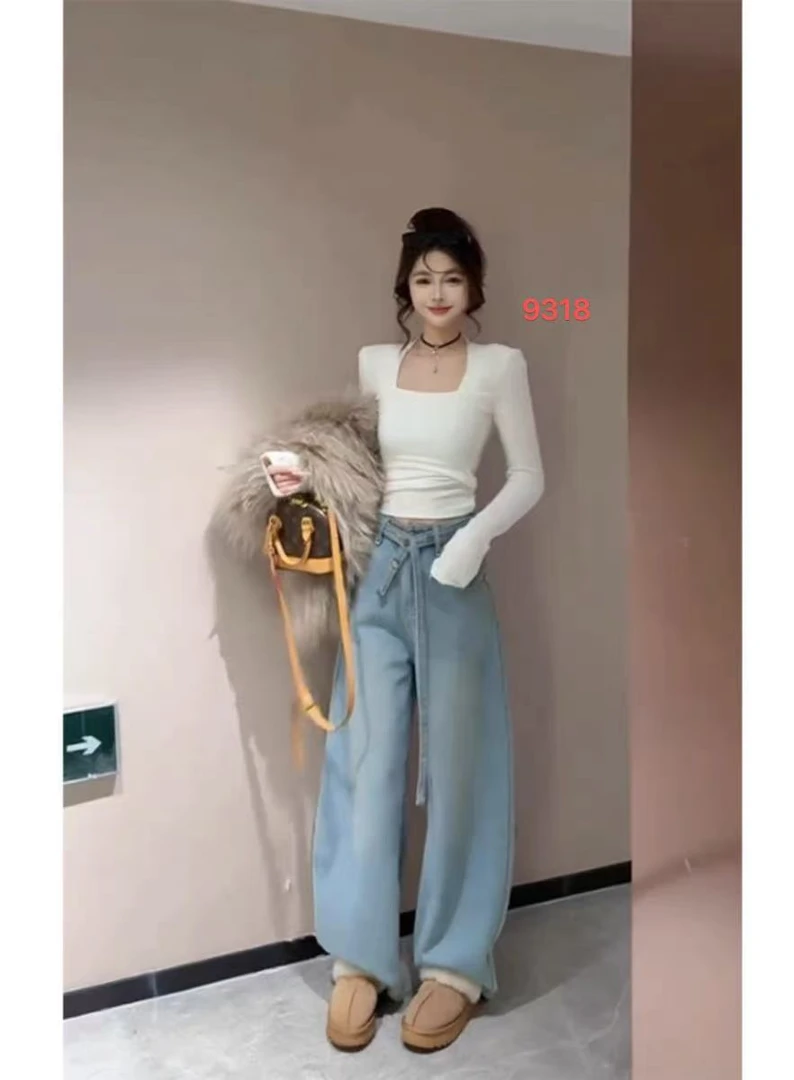 薄款夏季短款百搭长袖方领打底衫常规高腰宽松纯色修身型T恤