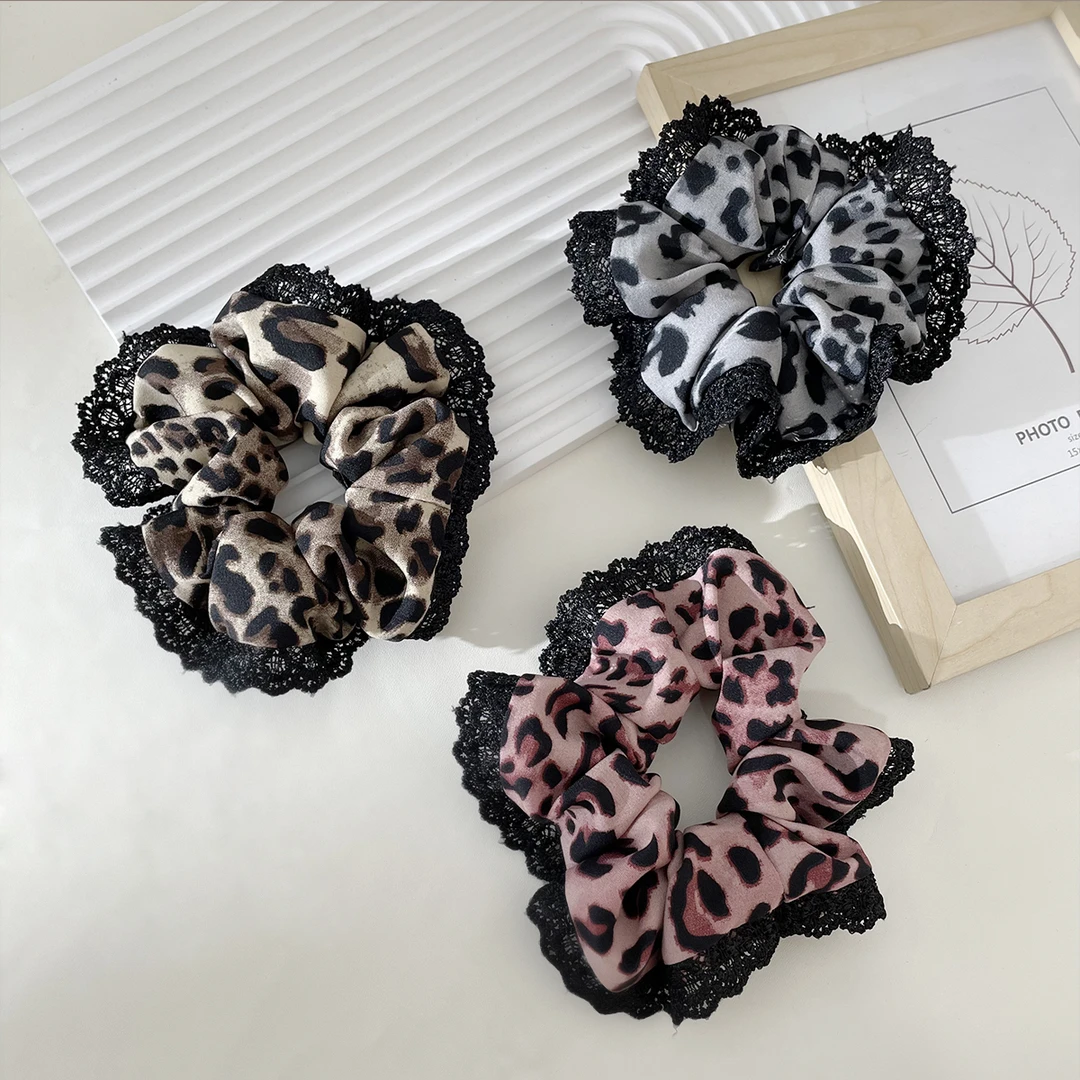 淑女原创设计日韩风大肠发圈发绳气质豹纹蕾丝简约发饰发带