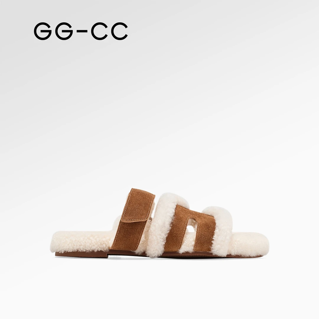 GG-CC【迷雾雪松】秋季新款时尚厚底毛毛鞋女加绒外穿拖鞋子9061