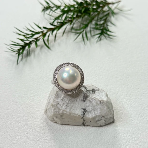 【六六中古】孤品优雅马贝珠s925开口戒指aj5157珠子卡14.7