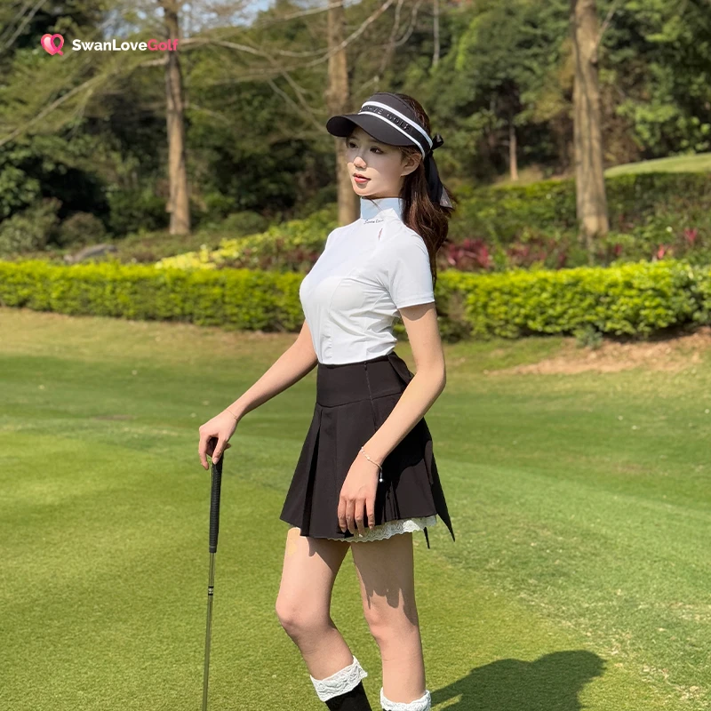 SG高尔夫女装圆领短袖T恤夏季速干透气运动球衣休闲时尚女百褶裙