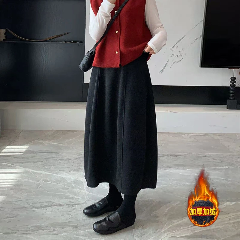 【醋酸羊绒花苞裙】纯色赫本风a字裙高腰显瘦高腰中长款花苞裙子